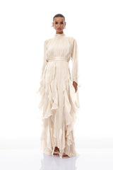 Rinata Maxi dress Neutral Glossy Pleated Ruffled