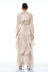Rinata Maxi dress Neutral Glossy Pleated Ruffled