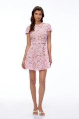 Laura Mini Dress Pink Round Neck Floral Lace