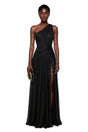 Veronica Maxi Dress Black One Shoulder Cross Front Ruched