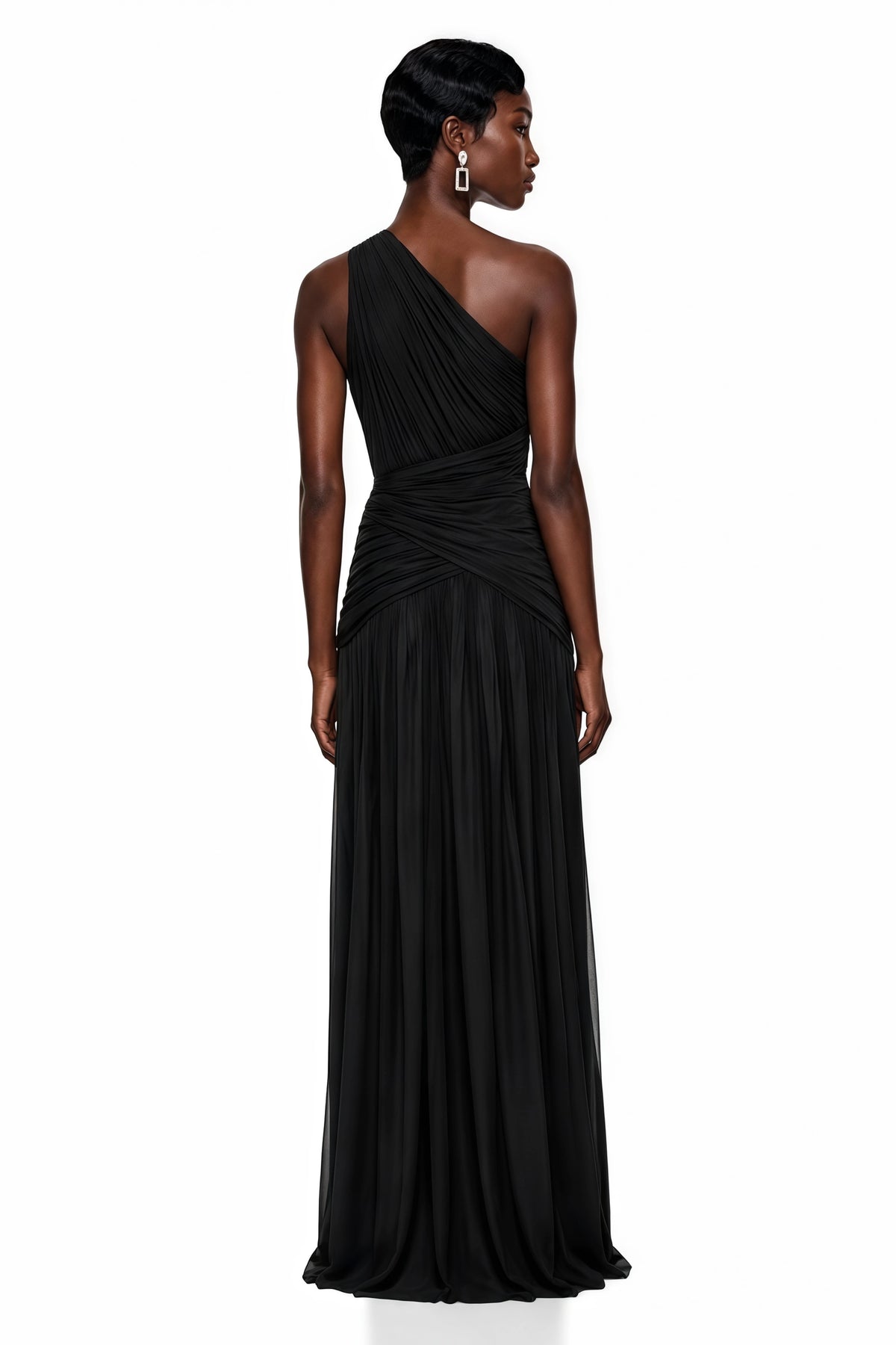 Veronica Maxi Dress Black One Shoulder Cross Front Ruched