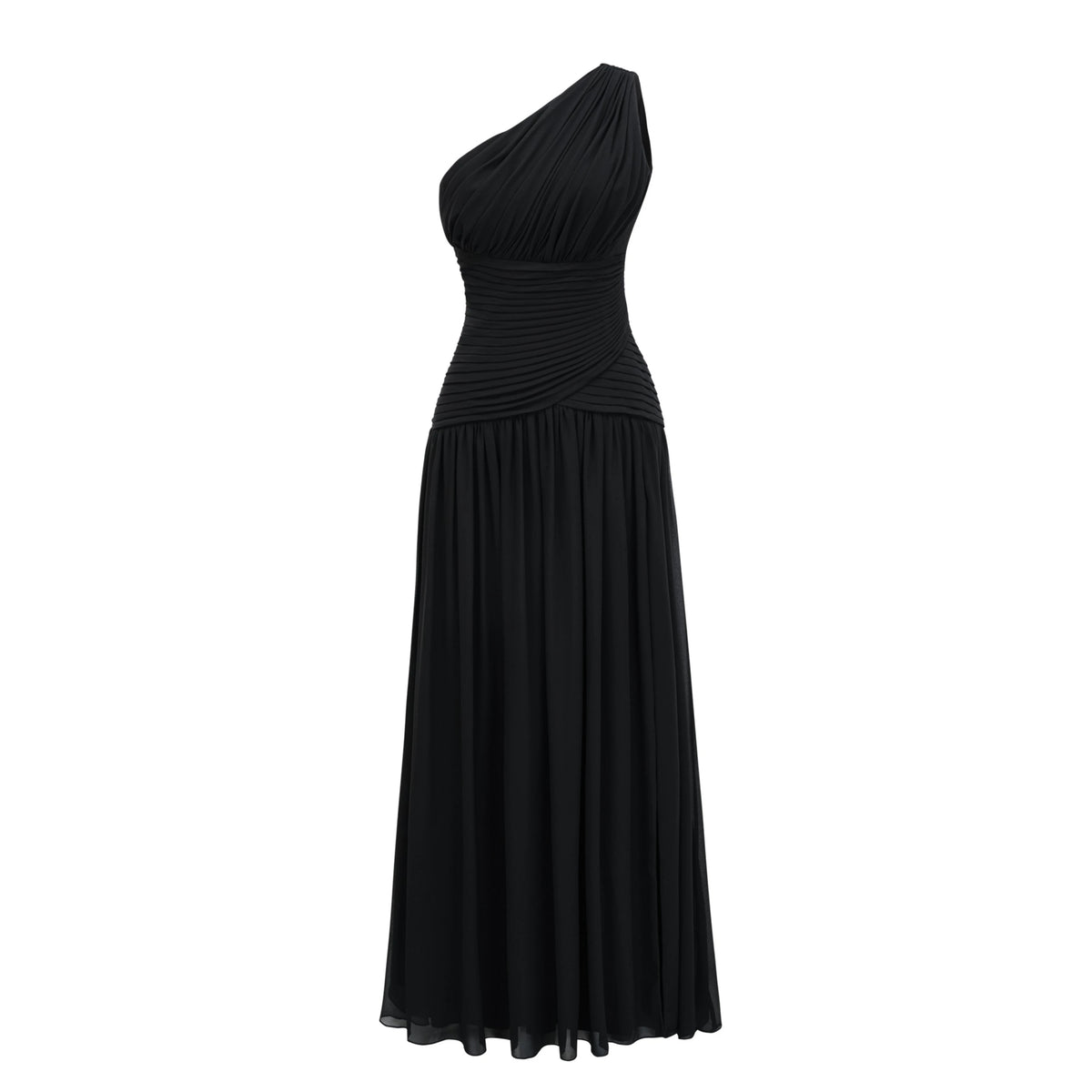 Veronica Maxi Dress Black One Shoulder Cross Front Ruched