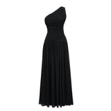Veronica Maxi Dress Black One Shoulder Cross Front Ruched