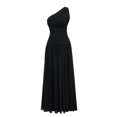 Veronica Maxi Dress Black One Shoulder Cross Front Ruched