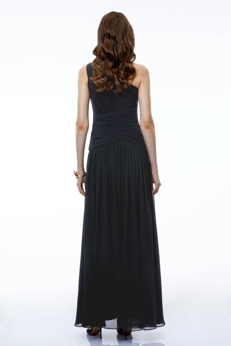 Kaitlyn Maxi Dress Black One Shoulder Cross Front Ruched