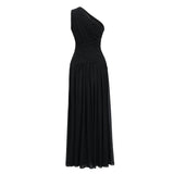 Veronica Maxi Dress Black One Shoulder Cross Front Ruched