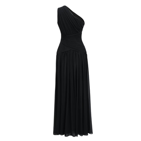 Kaitlyn Maxi Dress Black One Shoulder Cross Front Ruched