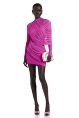 Kenzie Mini Dress Fuchsia Draped Long Sleeves