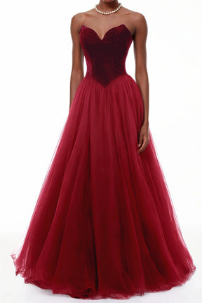 Giuseppina Red Ball Maxi Gown with Mesh Panels