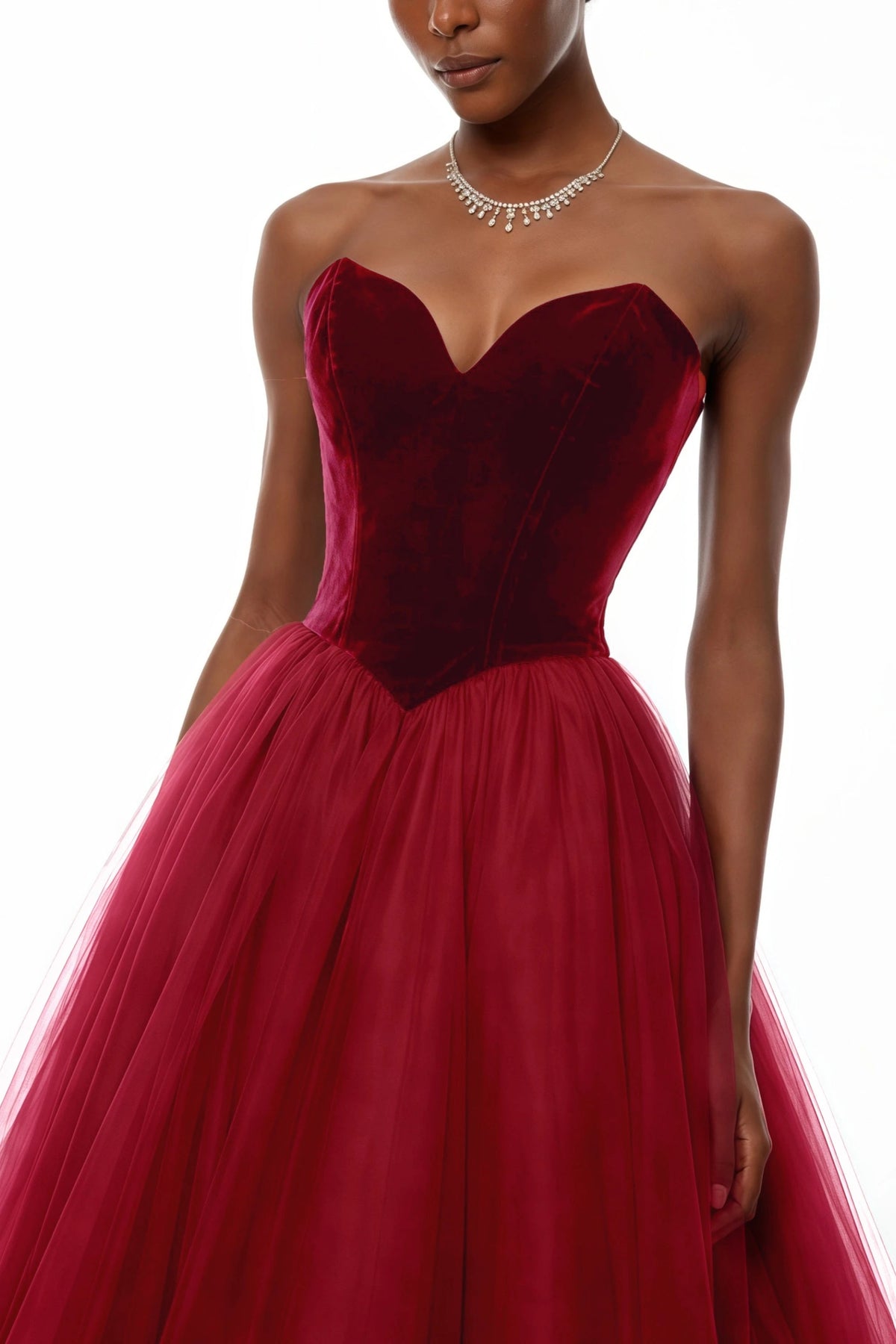 Giuseppina Red Ball Maxi Gown with Mesh Panels