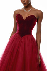Giuseppina Red Ball Maxi Gown with Mesh Panels