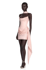 Ornella Mini Dress Pink Ruched Ribbon Detail