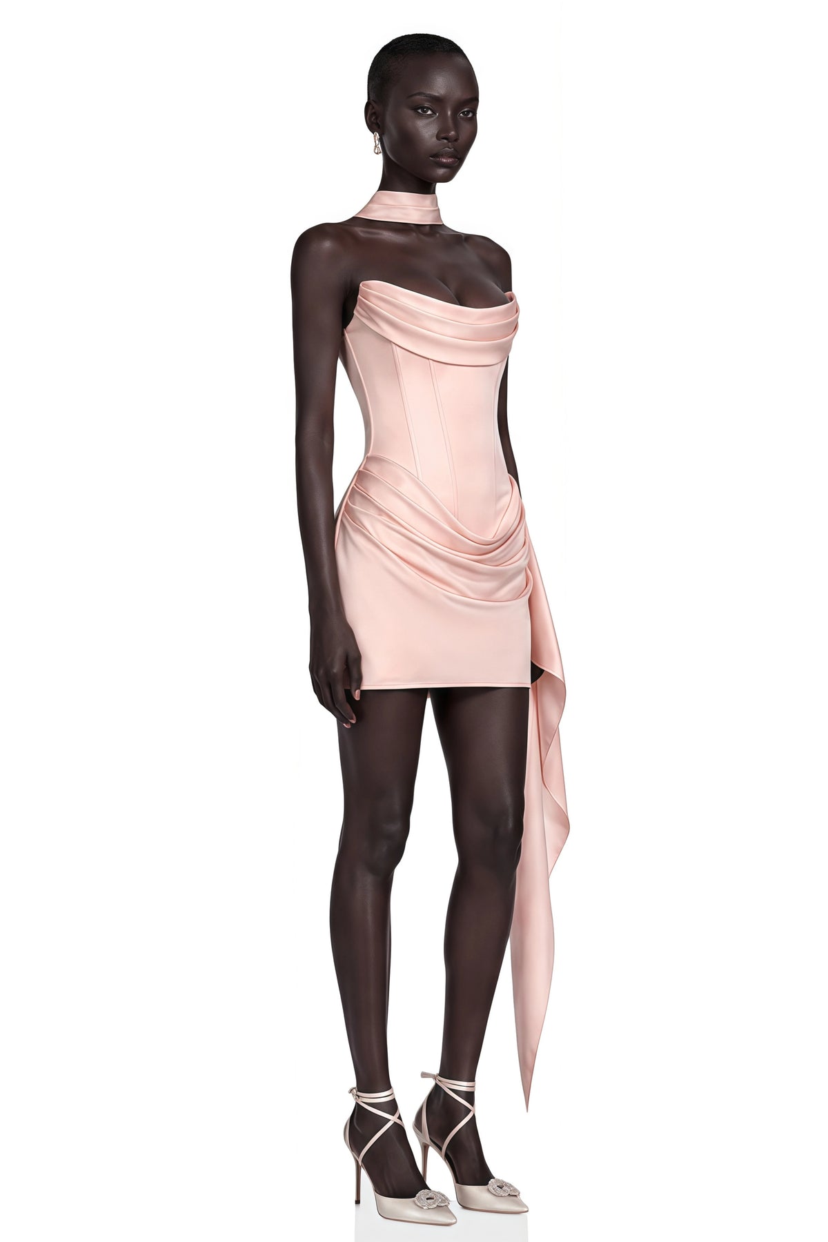 Ornella Mini Dress Pink Ruched Ribbon Detail