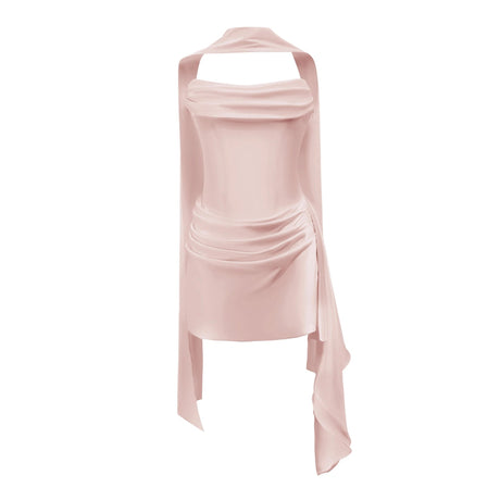 Ornella Mini Dress Pink Ruched Ribbon Detail