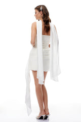Landry Mini Dress White Ruched Ribbon Detail