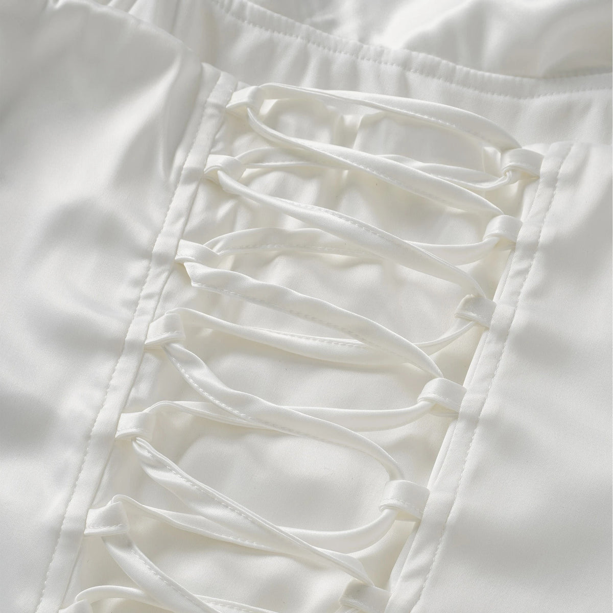 Landry Mini Dress White Ruched Ribbon Detail
