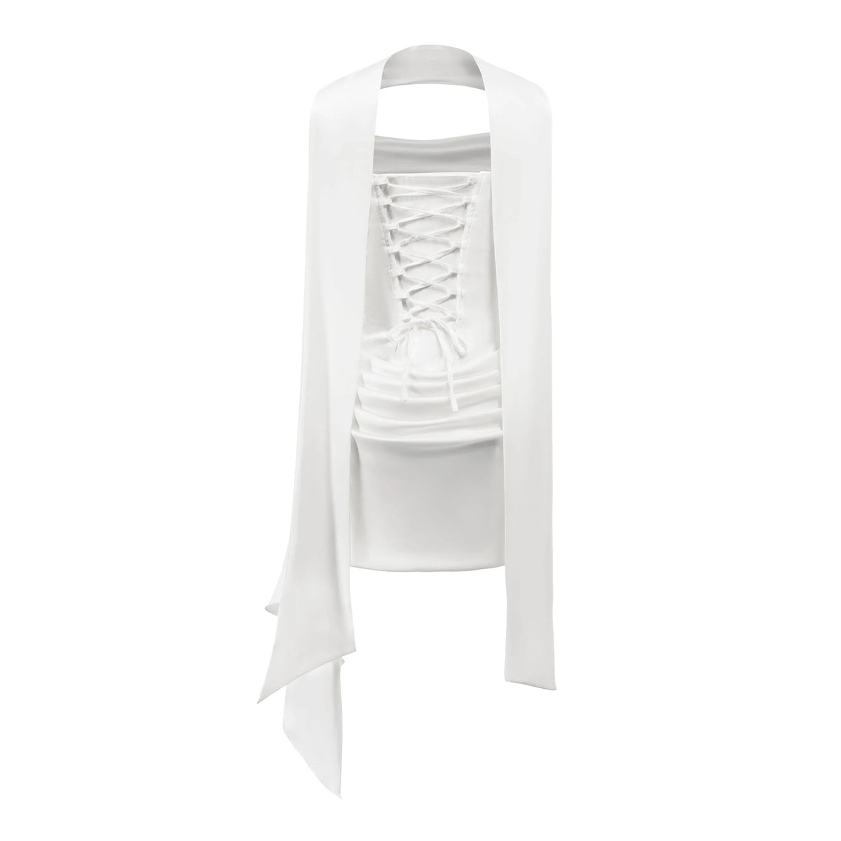 Landry Mini Dress White Ruched Ribbon Detail