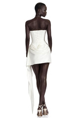Isabelle Mini Dress White Ruched Ribbon Detail