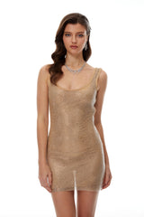 Taliyah Mini Dress Champagne Rhinestone Embellished