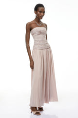 Oakley Maxi Dress Pink Off Shoulder Ruched