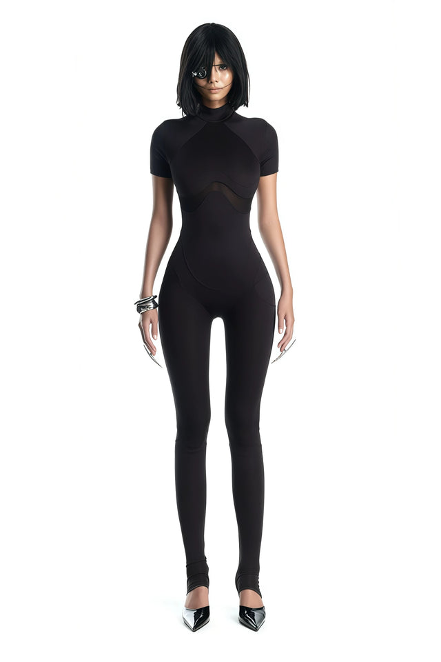 Daniela Black Short Sleeve Catsuit