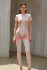 Mattea Pink Short Sleeve Catsuit