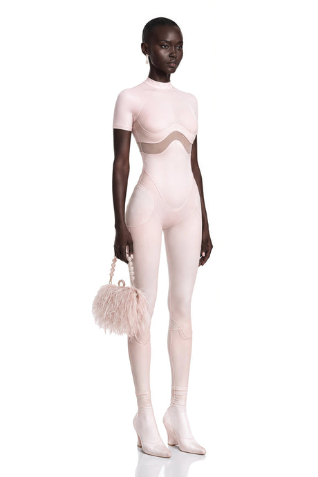 Agnese Pink Short Sleeve Catsuit