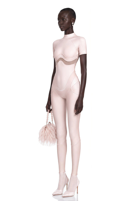 Agnese Pink Short Sleeve Catsuit