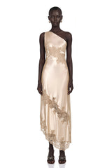 Lauretta Maxi Dress Champagne Satin with Lace Panels
