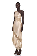 Lauretta Maxi Dress Champagne Satin with Lace Panels
