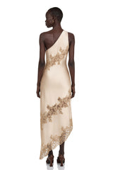 Lauretta Maxi Dress Champagne Satin with Lace Panels