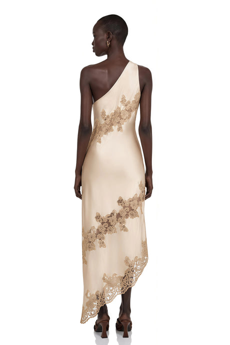 Lauretta Maxi Dress Champagne Satin with Lace Panels