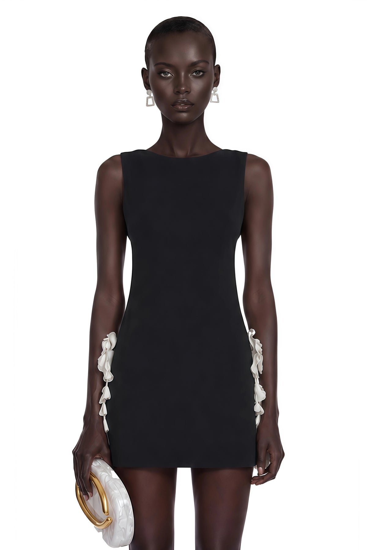 Anna Mini Dress Black Cut-Out with 3D Petals