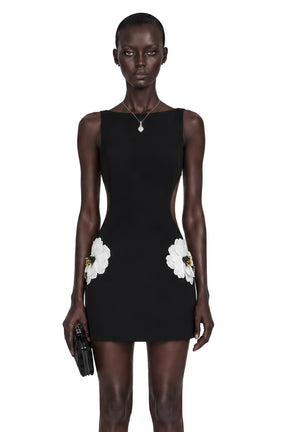 Mariuccia Mini Dress Black Embellished Floral Cut-Out
