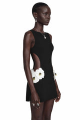 Mariuccia Mini Dress Black Embellished Floral Cut-Out