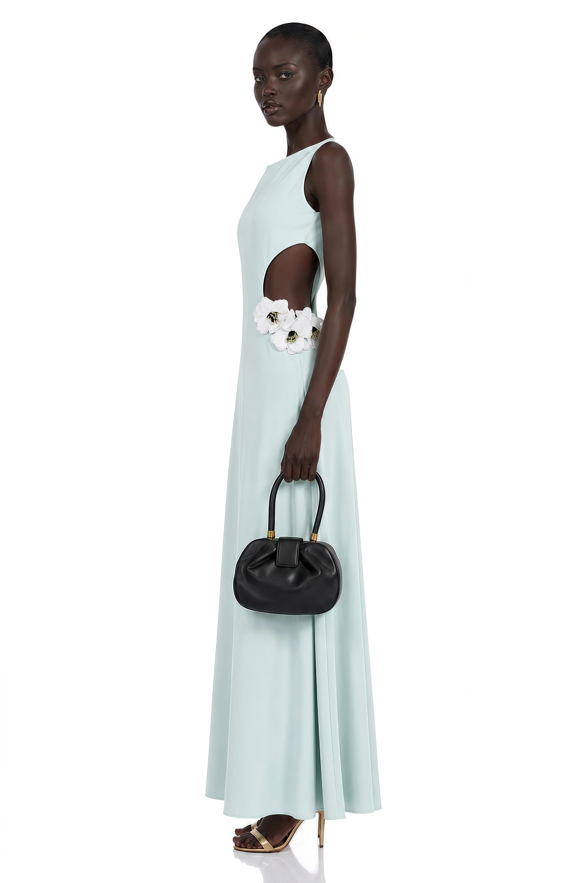 Lorelei Maxi Dress Green Cut-Out with 3D Petals