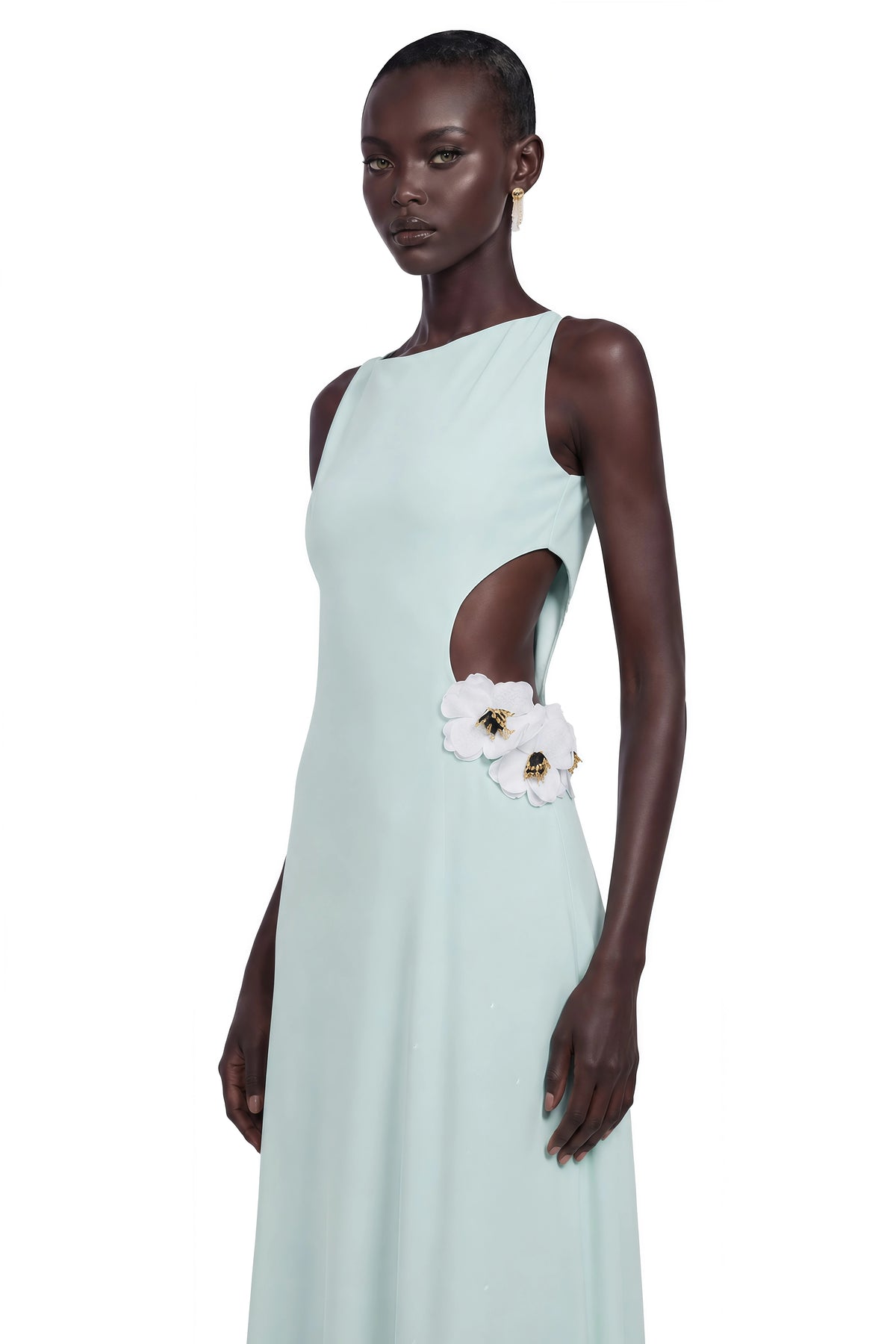 Lorelei Maxi Dress Green Cut-Out with 3D Petals