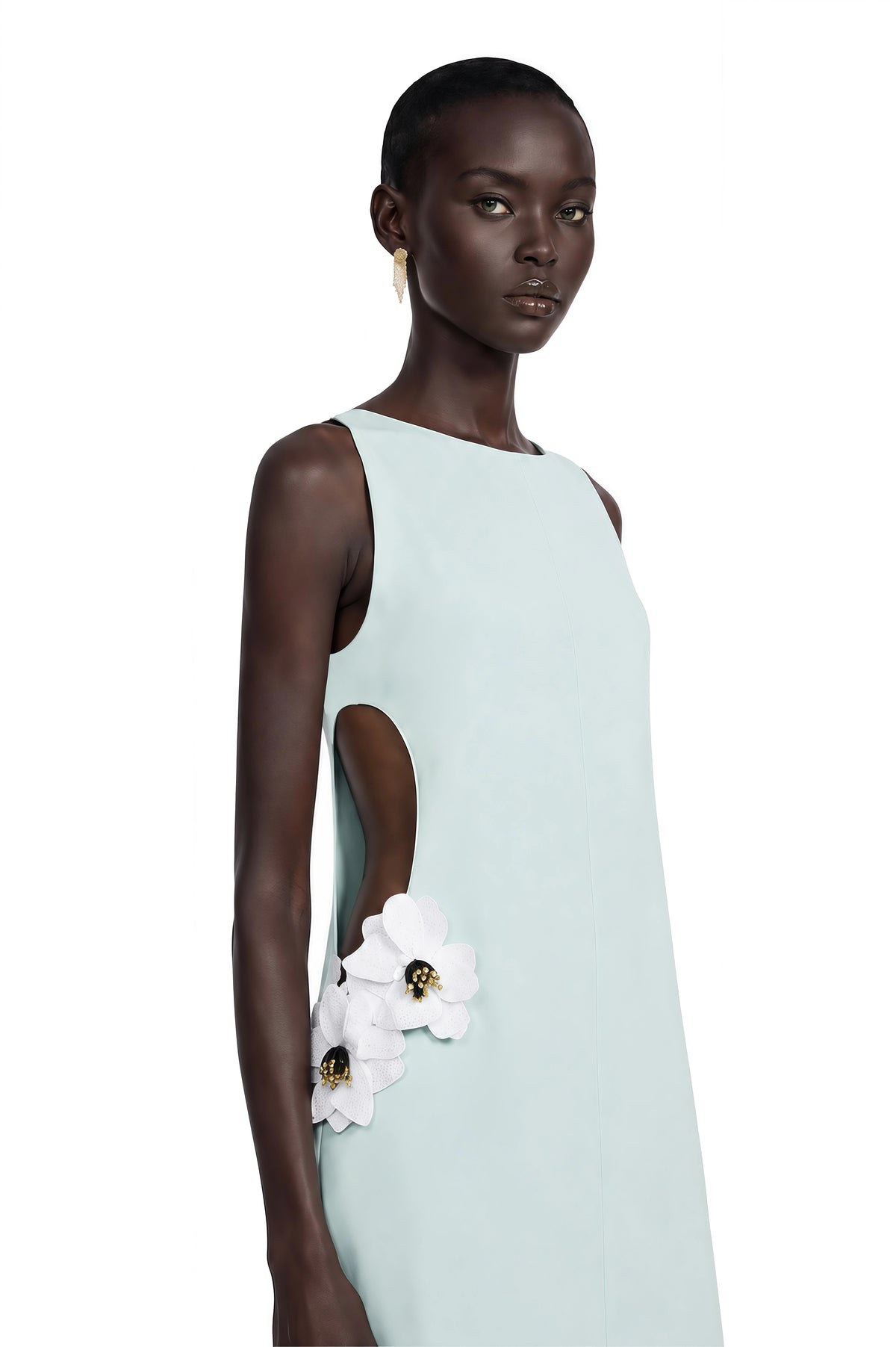 Cynthia Mini Dress Green Cut-Out with 3D Petals