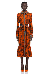 Lacey Midi Dress Orange Printed Long Sleeve