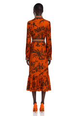 Lacey Midi Dress Orange Printed Long Sleeve
