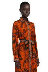 Lacey Midi Dress Orange Printed Long Sleeve