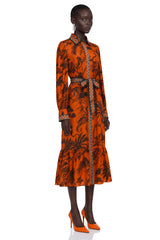 Lacey Midi Dress Orange Printed Long Sleeve