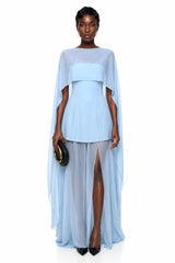 Kendra Maxi Dress Blue Chiffon Cape