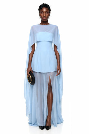 Kendra Maxi Dress Blue Chiffon Cape