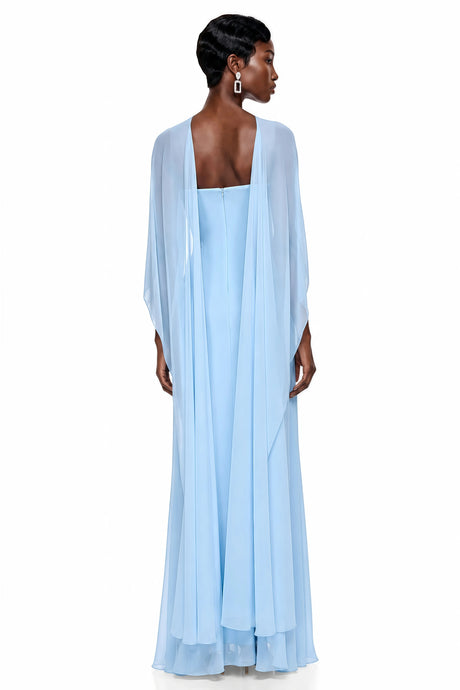 Kendra Maxi Dress Blue Chiffon Cape