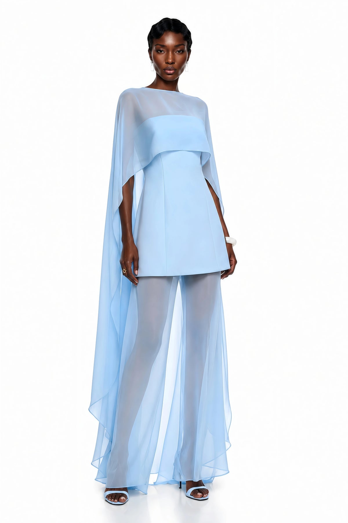 Kendra Maxi Dress Blue Chiffon Cape