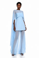 Kendra Maxi Dress Blue Chiffon Cape