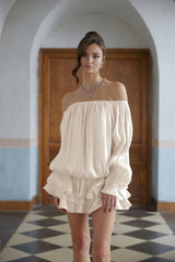 Lorelai Mini Dress White Glossy Pleated Tiered