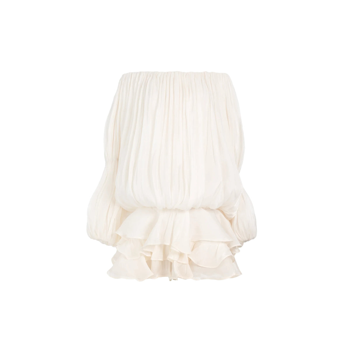 Lorelai Mini Dress White Glossy Pleated Tiered