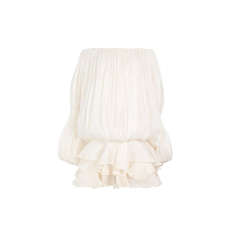 Lorelai Mini Dress White Glossy Pleated Tiered